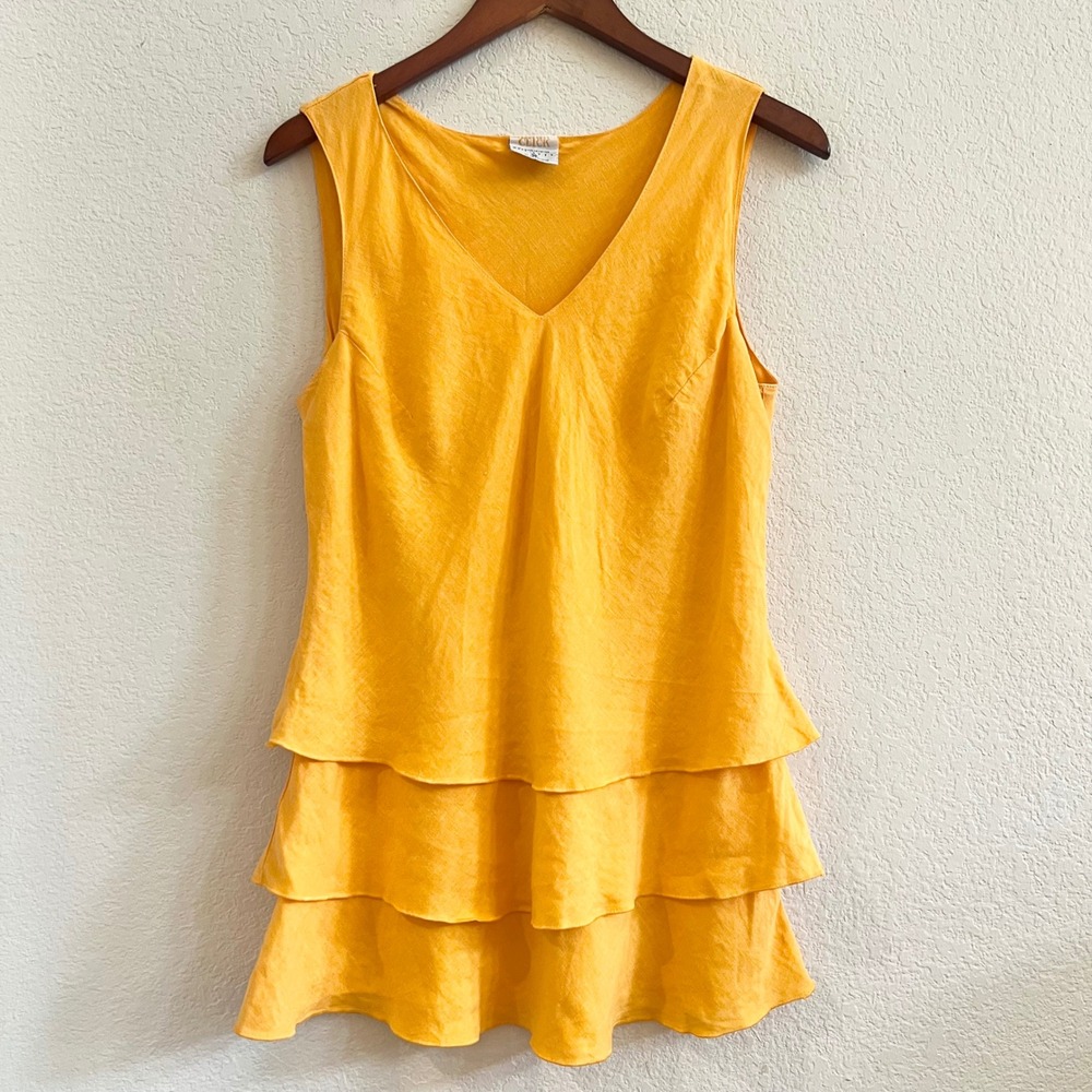 Click by Color Me Cotton Golden Orange Linen Tiered Ruffle V Neck Tank Top Sz‎ M